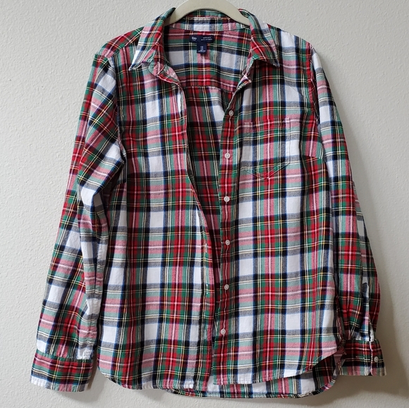 GAP Boyfriend Fit Plaid Cotton Button Up - Picture 2 of 8
